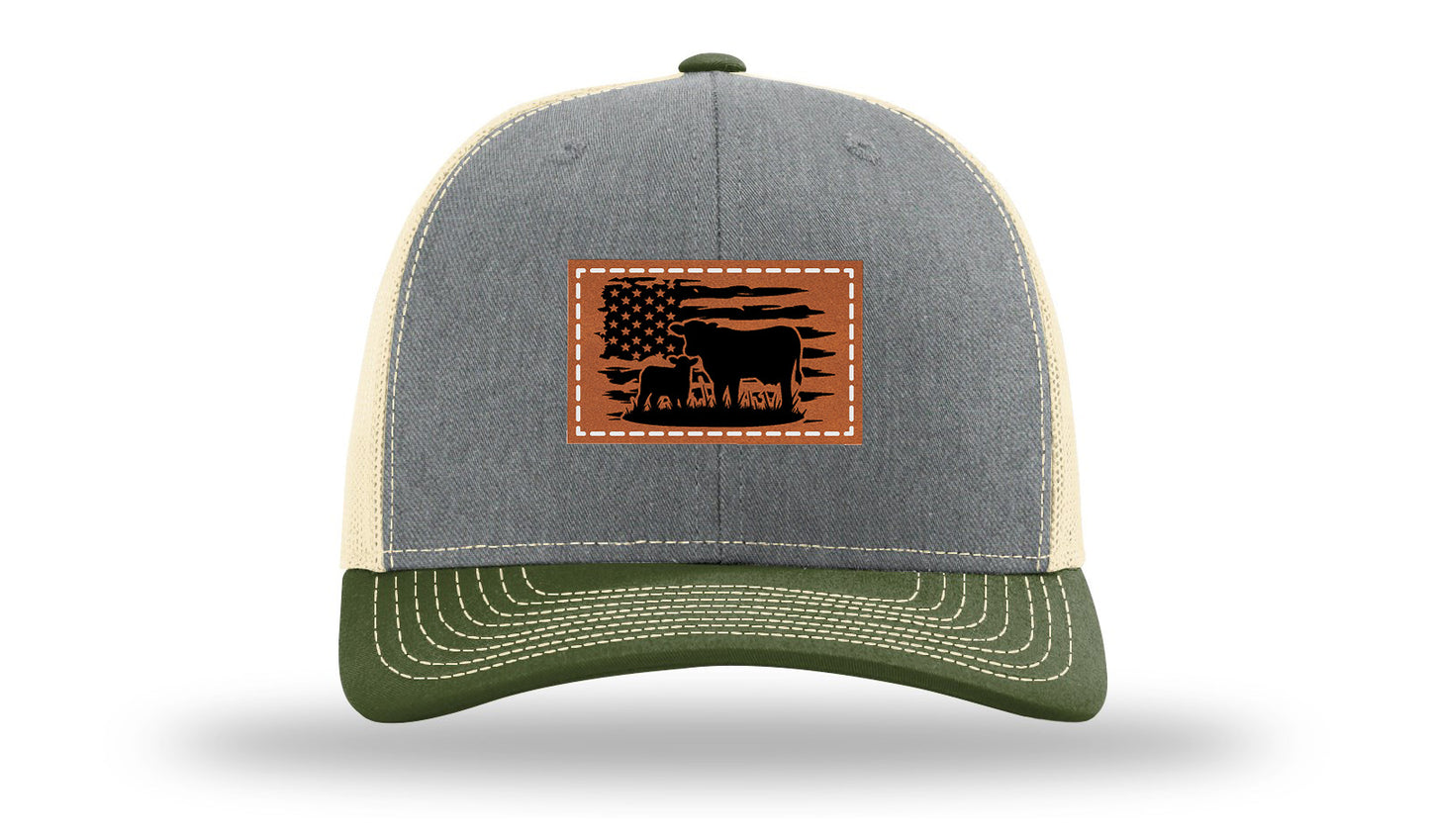 Cow Flag Leather Patch Richardson 112 Hat-Heather Grey / Birch / Army Olive