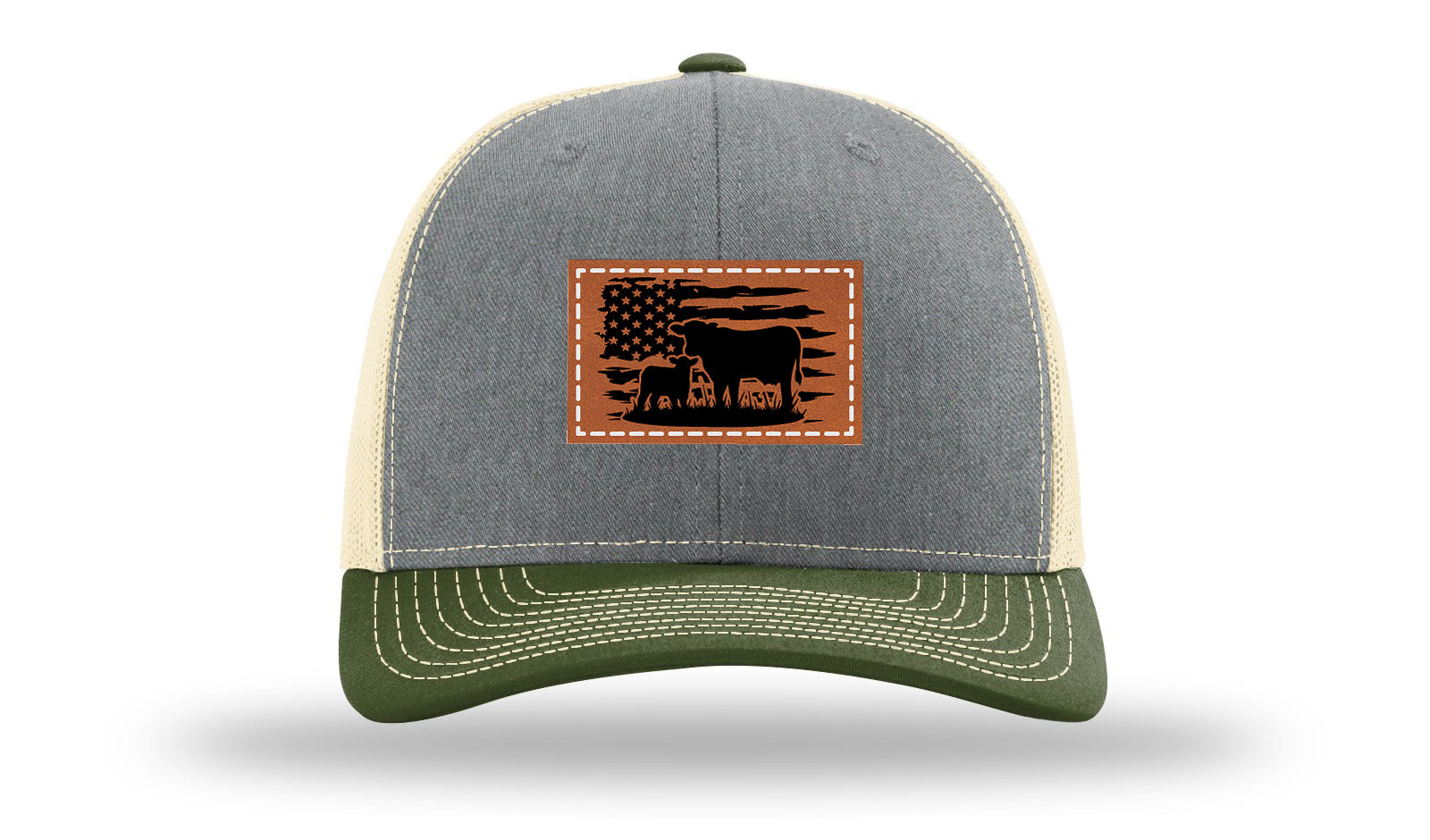 Cow Flag Leather Patch Richardson 112 Hat-Heather Grey / Birch / Army Olive