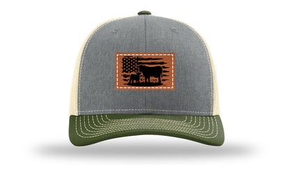Cow Flag Leather Patch Richardson 112 Hat-Heather Grey / Birch / Army Olive