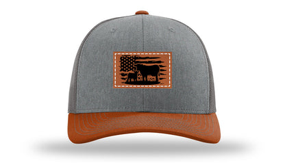 Cow Flag Leather Patch Richardson 112 Hat-Heather Grey / Charcoal / Dark Orange