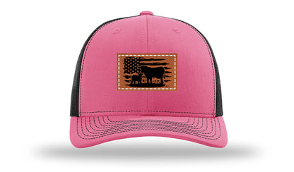 Cow Flag Leather Patch Richardson 112 Hat-Hot Pink / Black