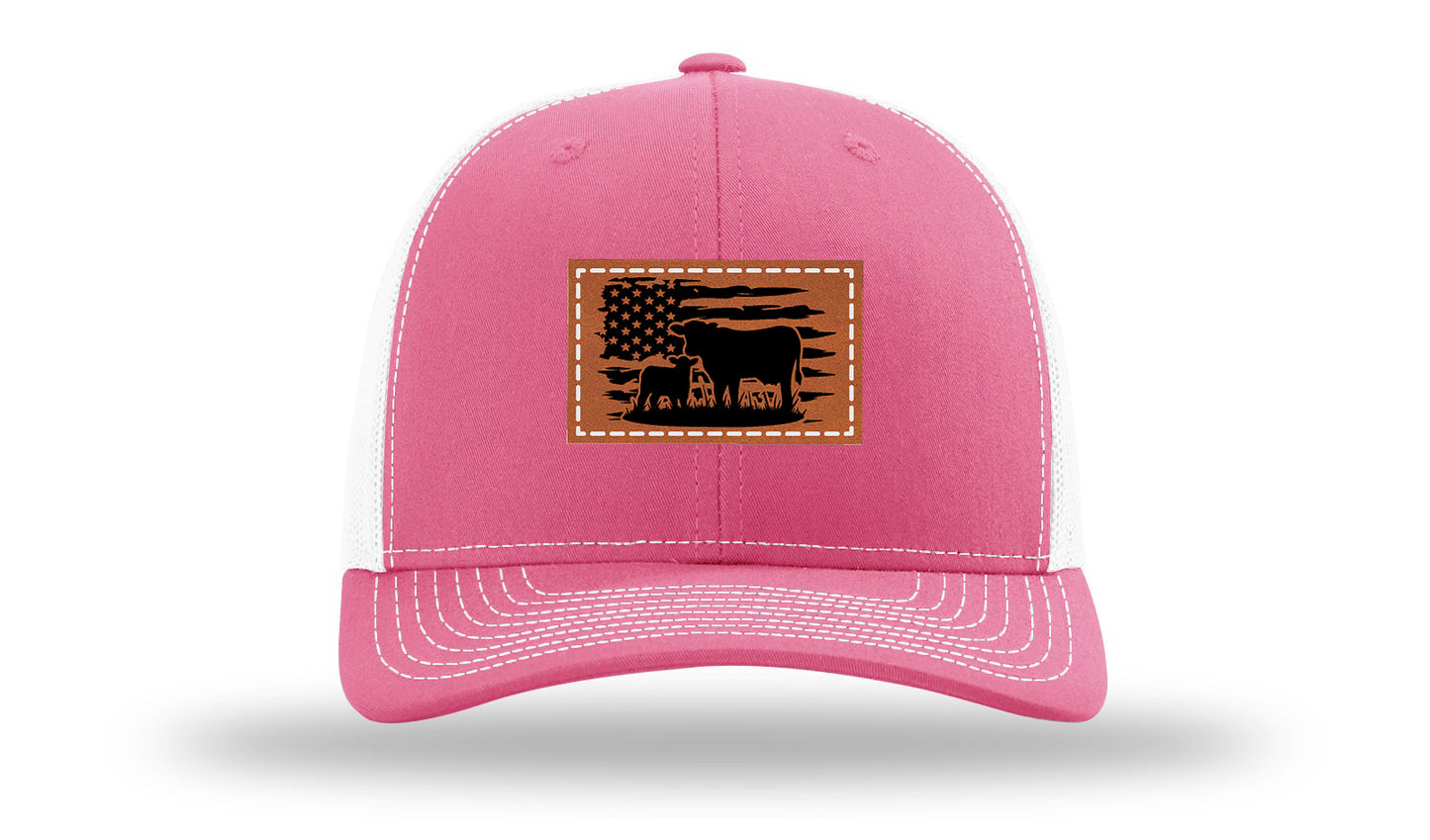 Cow Flag Leather Patch Richardson 112 Hat-Hot Pink / White