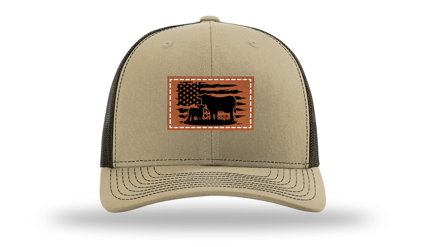Cow Flag Leather Patch Richardson 112 Hat-Khaki / Coffee