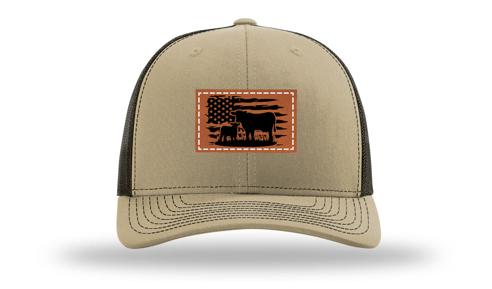 Cow Flag Leather Patch Richardson 112 Hat-Khaki / Coffee