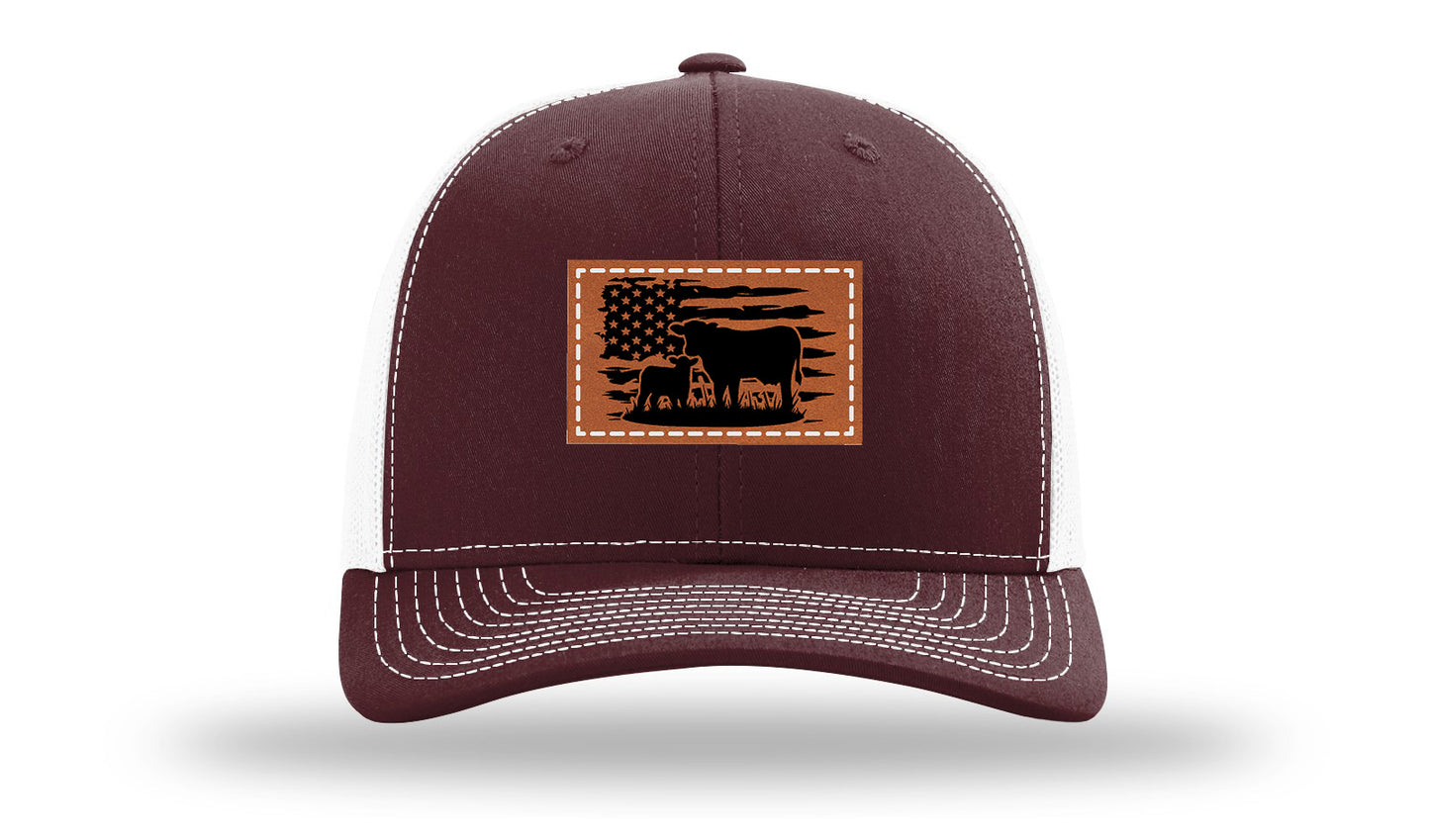Cow Flag Leather Patch Richardson 112 Hat-Maronn / White