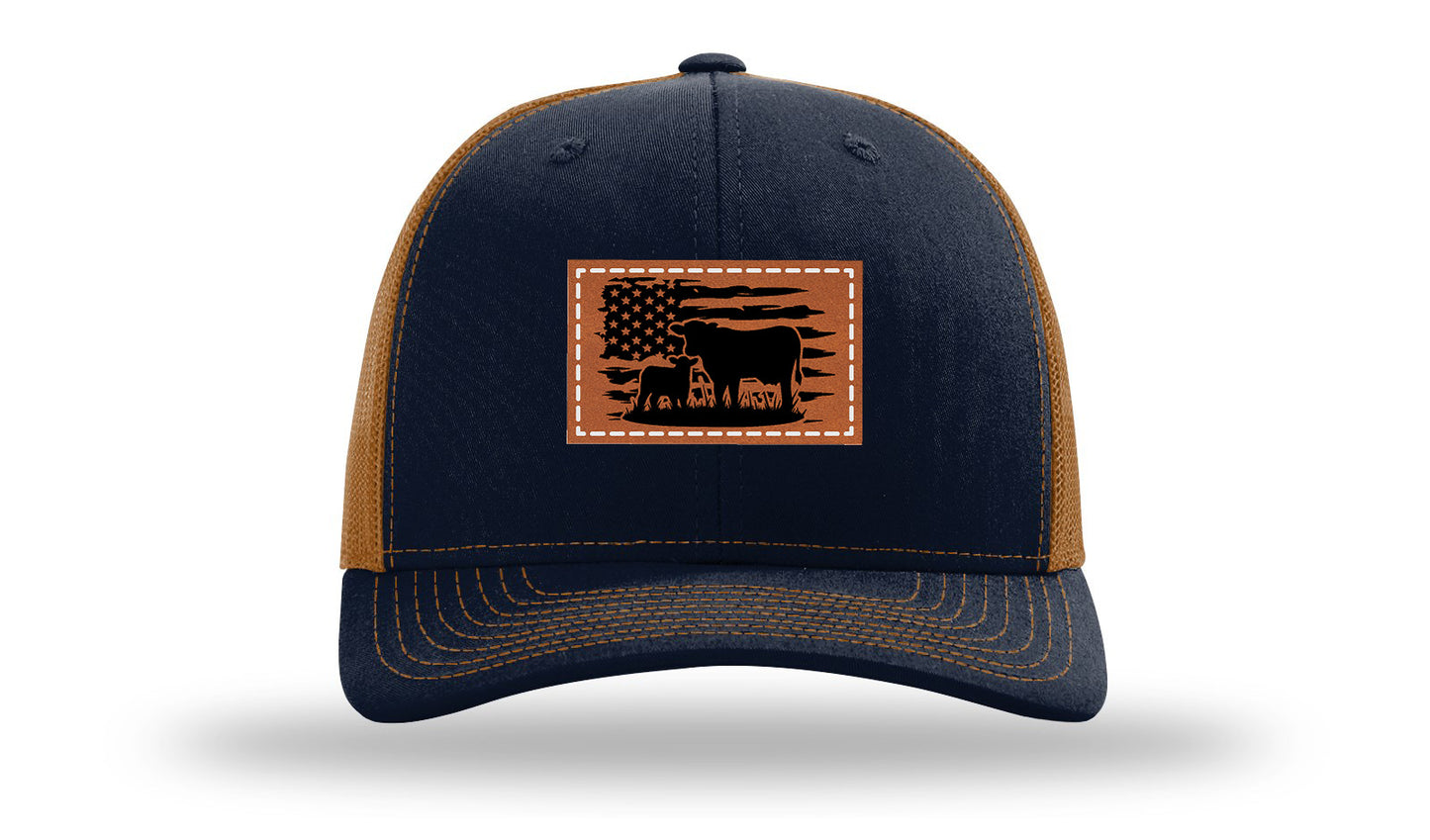Cow Flag Leather Patch Richardson 112 Hat-Navy / Caramel