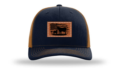 Cow Flag Leather Patch Richardson 112 Hat-Navy / Caramel