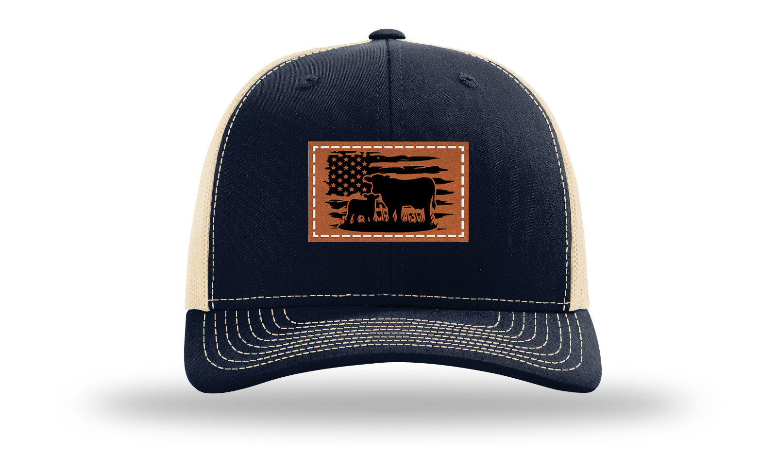 Cow Flag Leather Patch Richardson 112 Hat-Navy /  Khaki