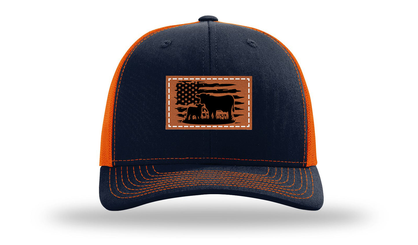 Cow Flag Leather Patch Richardson 112 Hat-Navy / Orange