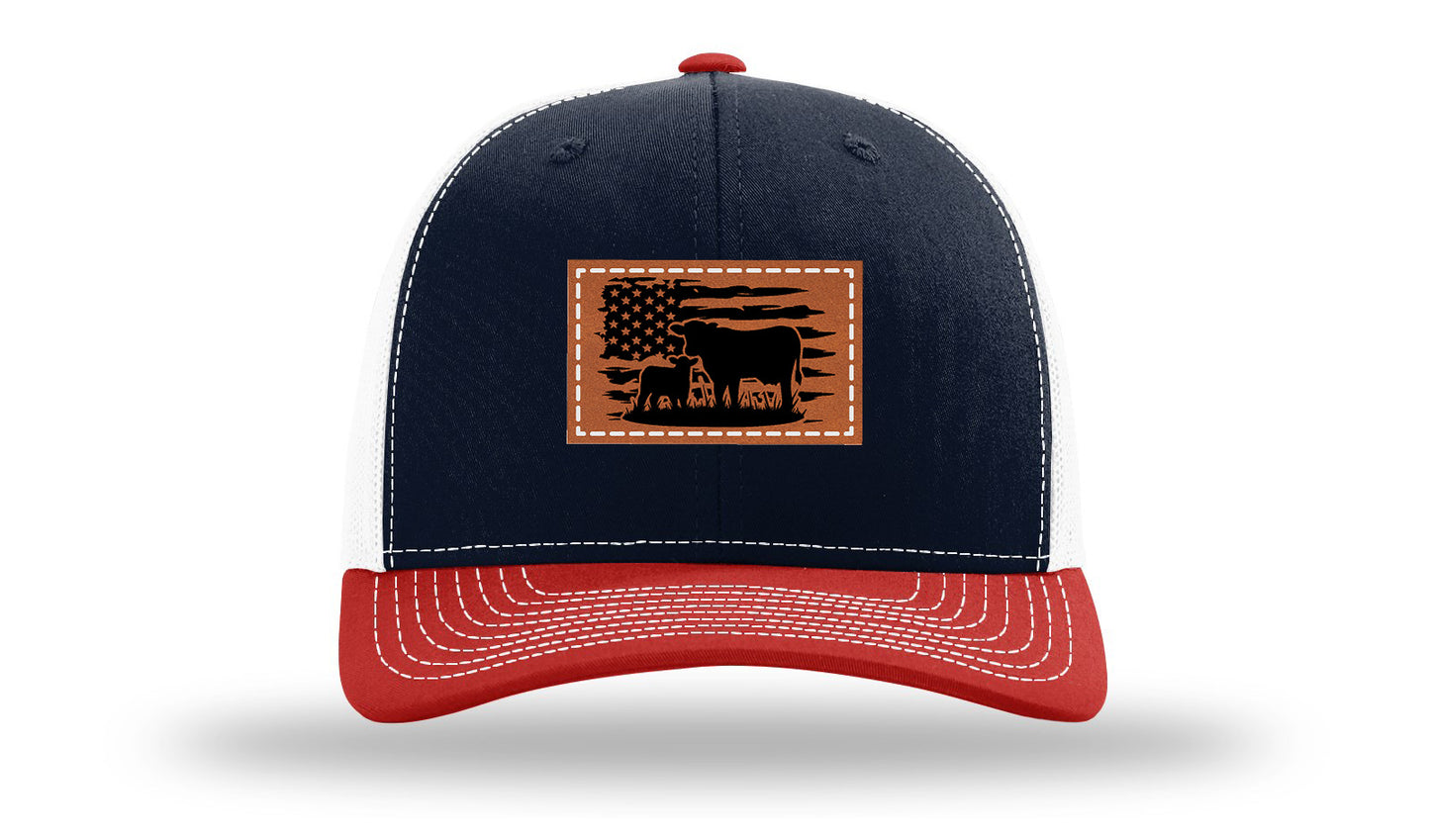 Cow Flag Leather Patch Richardson 112 Hat-Navy / White / Red