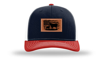 Cow Flag Leather Patch Richardson 112 Hat-Navy / White / Red