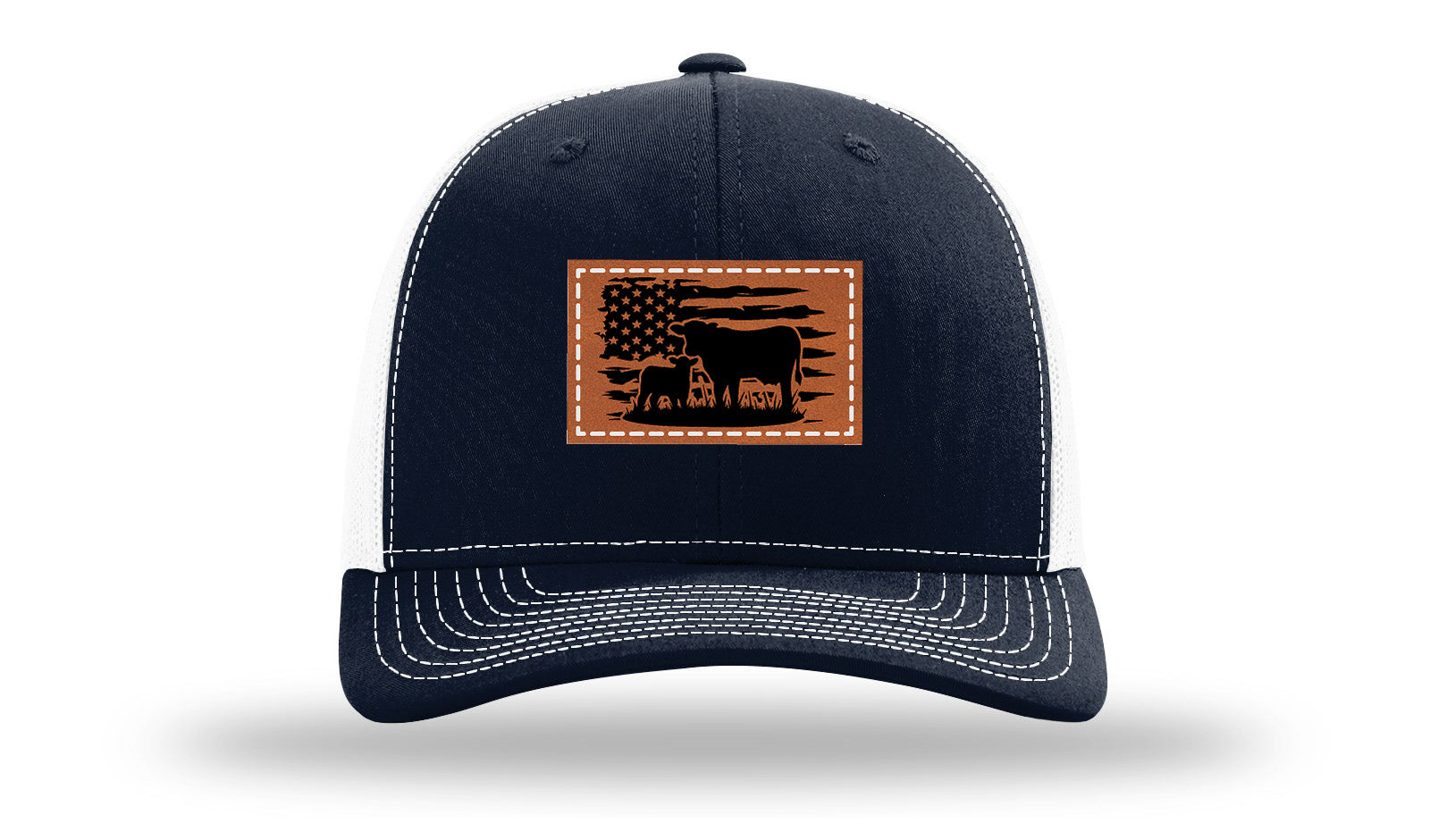 Cow Flag Leather Patch Richardson 112 Hat-Navy / White