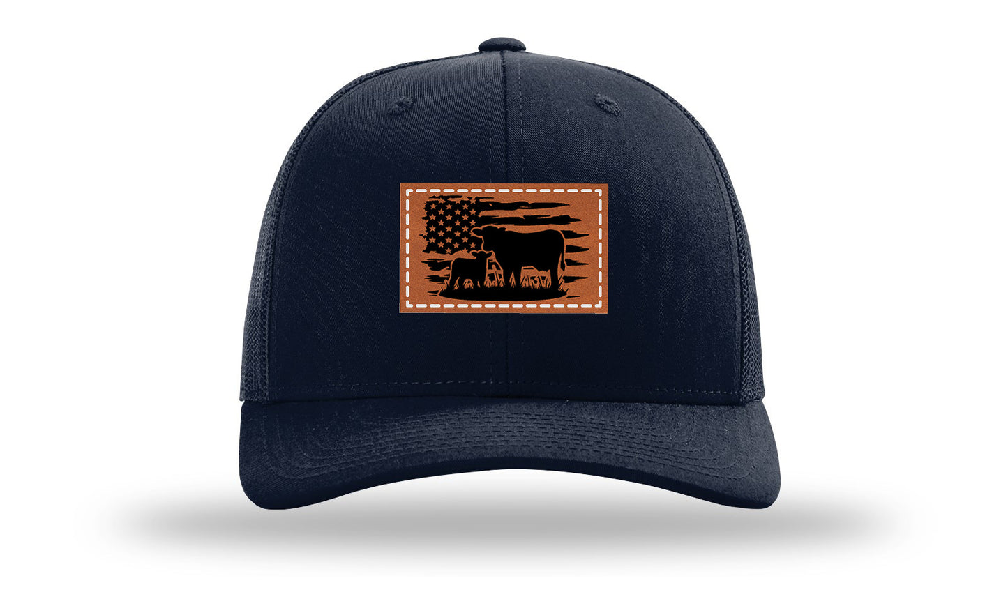 Cow Flag Leather Patch Richardson 112 Hat-Navy