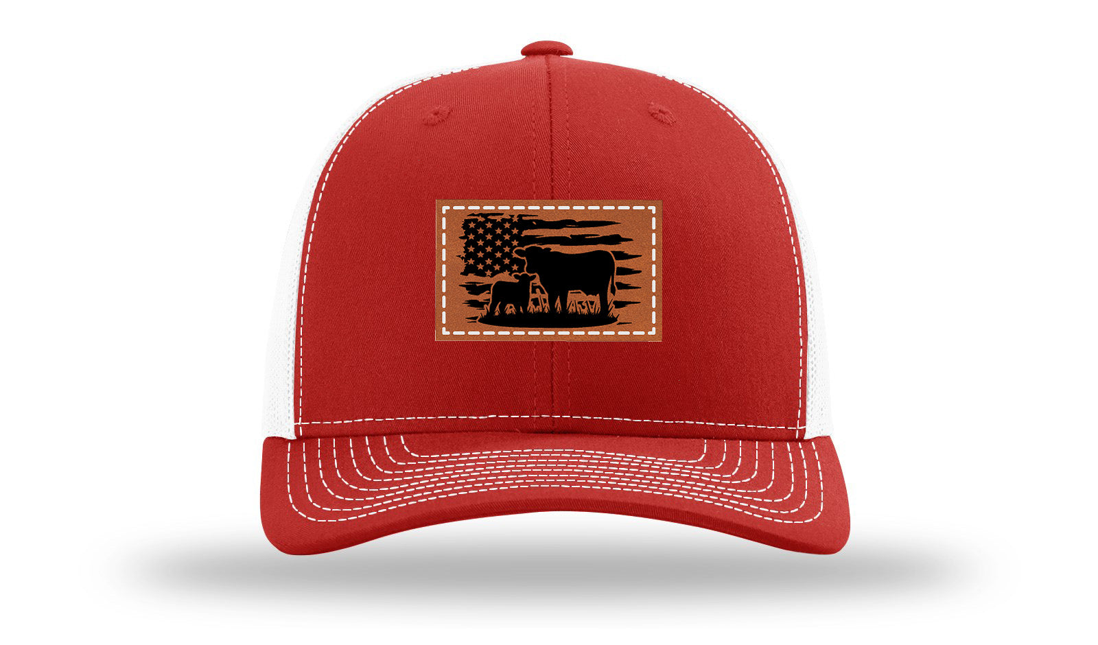 Cow Flag Leather Patch Richardson 112 Hat-Red / White