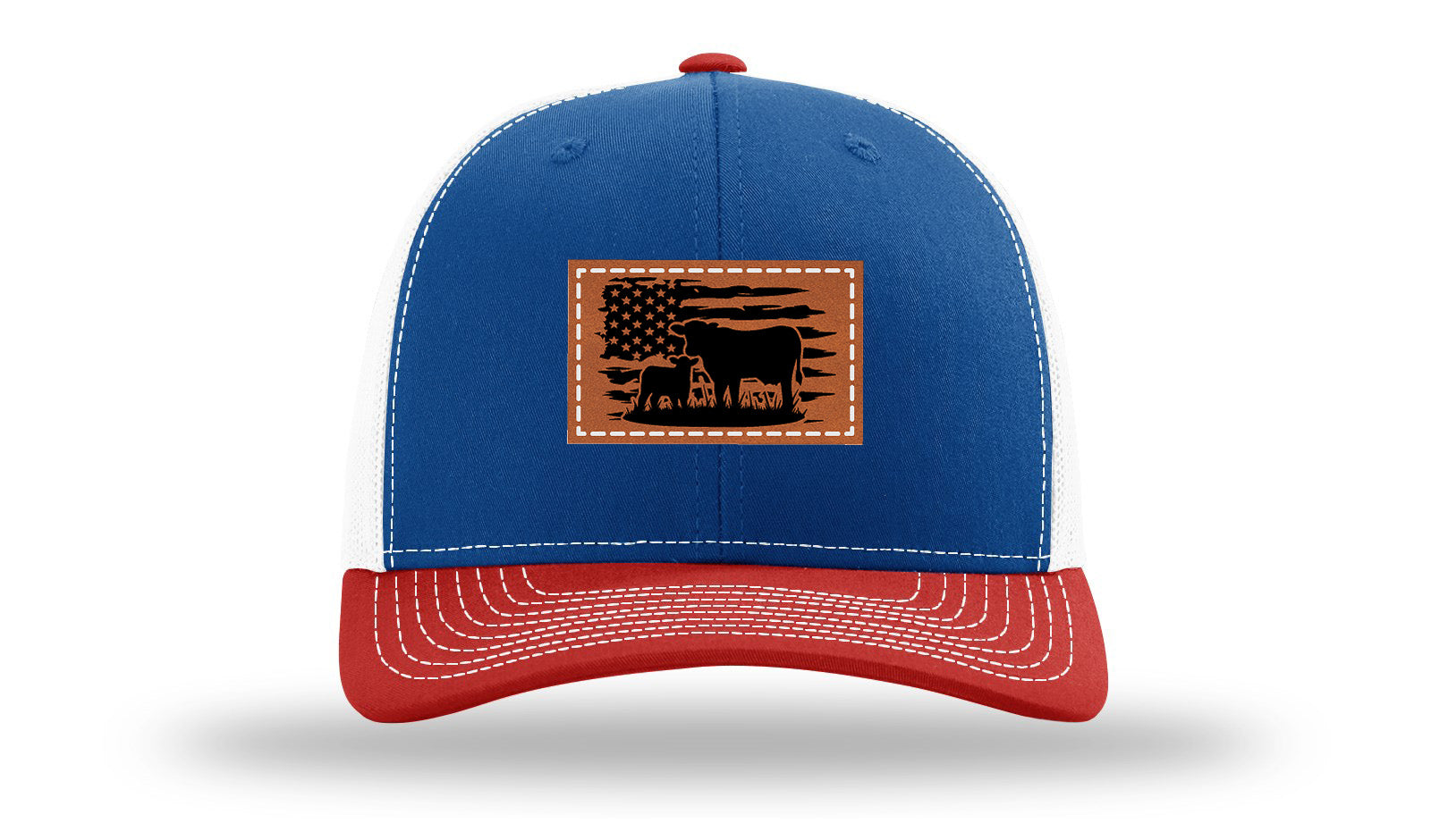 Cow Flag Leather Patch Richardson 112 Hat-Royal / White / Red
