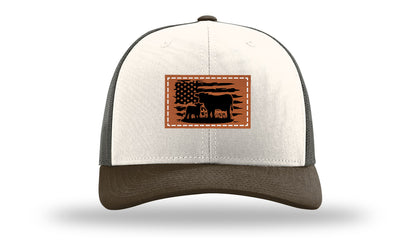 Cow Flag Leather Patch Richardson 112 Hat-Cream / Gray Brown / Brown