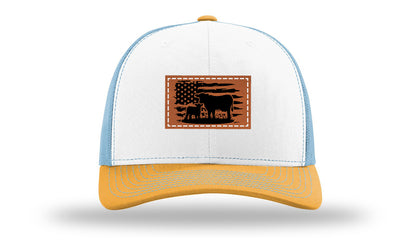 Cow Flag Leather Patch Richardson 112 Hat-White / Columbia Blue / Yellow