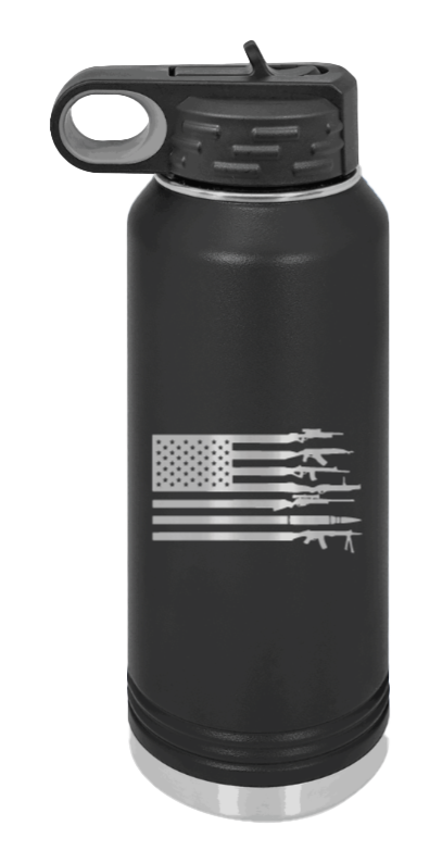 Gun Flag - 32oz Water Bottle Laser Engraved- Black