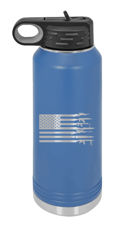 Gun Flag - 32oz Water Bottle Laser Engraved- Royal Blue