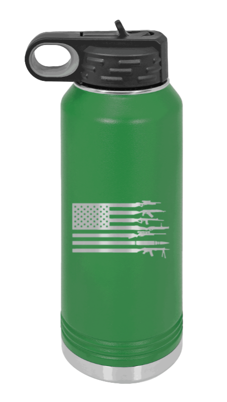 Gun Flag - 32oz Water Bottle Laser Engraved- Green