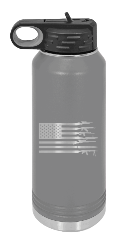 Gun Flag - 32oz Water Bottle Laser Engraved- Dark Grey