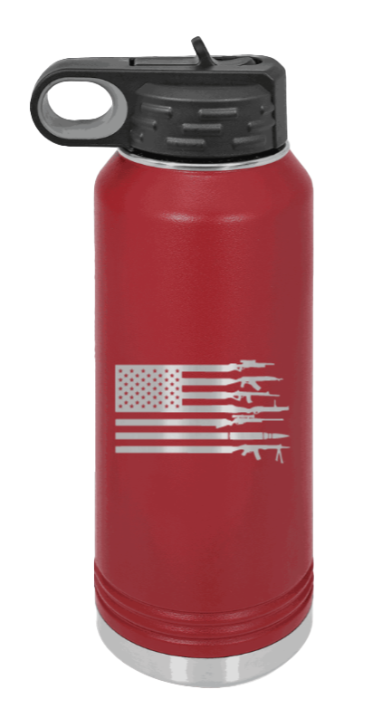 Gun Flag - 32oz Water Bottle Laser Engraved- Maroon