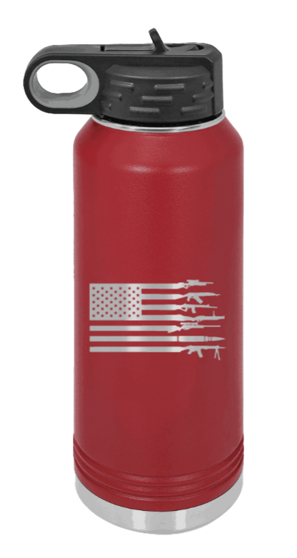 Gun Flag - 32oz Water Bottle Laser Engraved- Maroon
