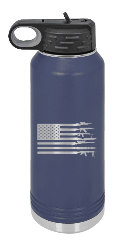 Gun Flag - 32oz Water Bottle Laser Engraved- Navy