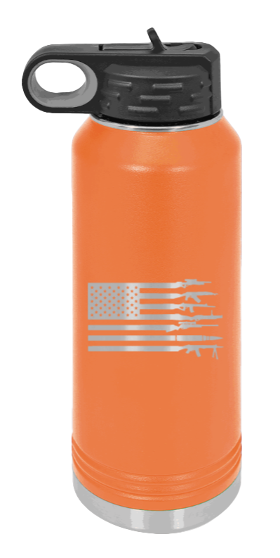 Gun Flag - 32oz Water Bottle Laser Engraved- Orange