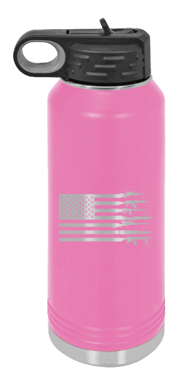 Gun Flag - 32oz Water Bottle Laser Engraved- Pink