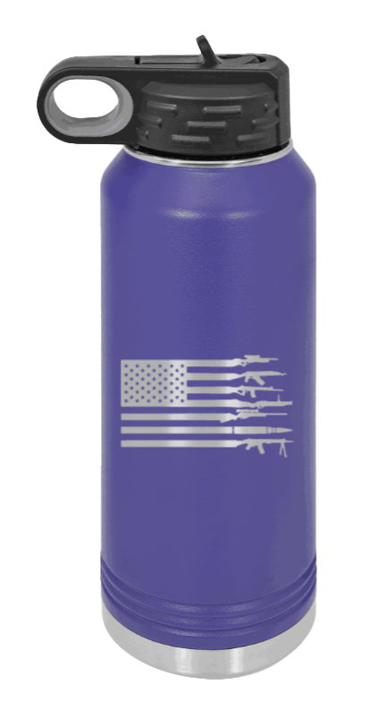 Gun Flag - 32oz Water Bottle Laser Engraved- Purple