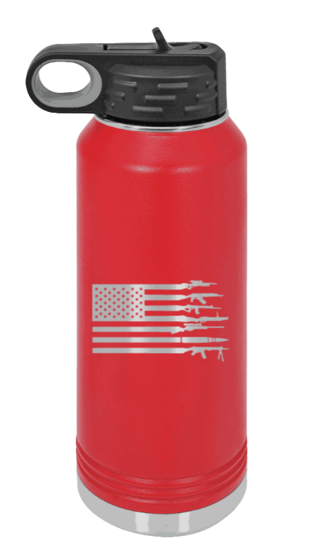 Gun Flag - 32oz Water Bottle Laser Engraved- Red