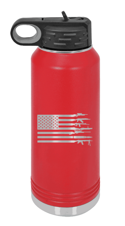 Gun Flag - 32oz Water Bottle Laser Engraved- Red