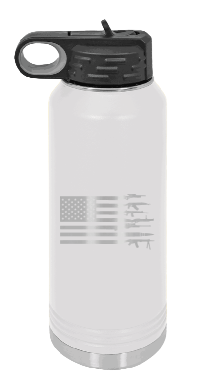 Gun Flag - 32oz Water Bottle Laser Engraved- White