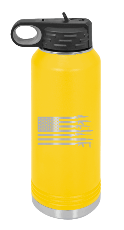 Gun Flag - 32oz Water Bottle Laser Engraved- Yellow