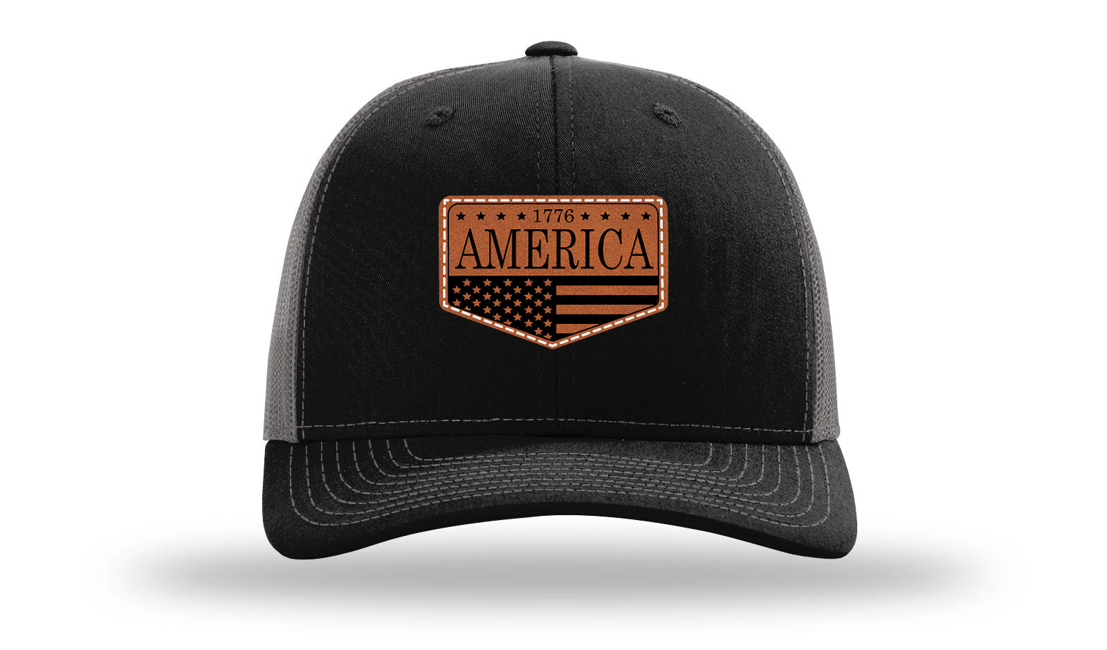1776  America Leather Patch Richardson 112 Hat-Black / Charcoal
