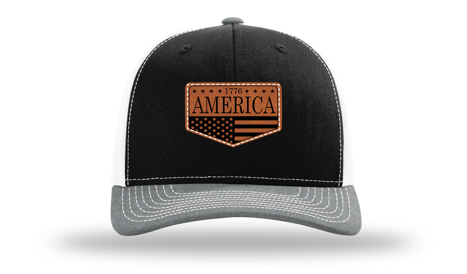 1776  America Leather Patch Richardson 112 Hat-Black / White / Heather Grey