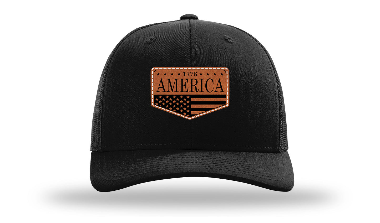 1776  America Leather Patch Richardson 112 Hat-Black