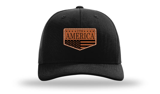 1776  America Leather Patch Richardson 112 Hat-Black