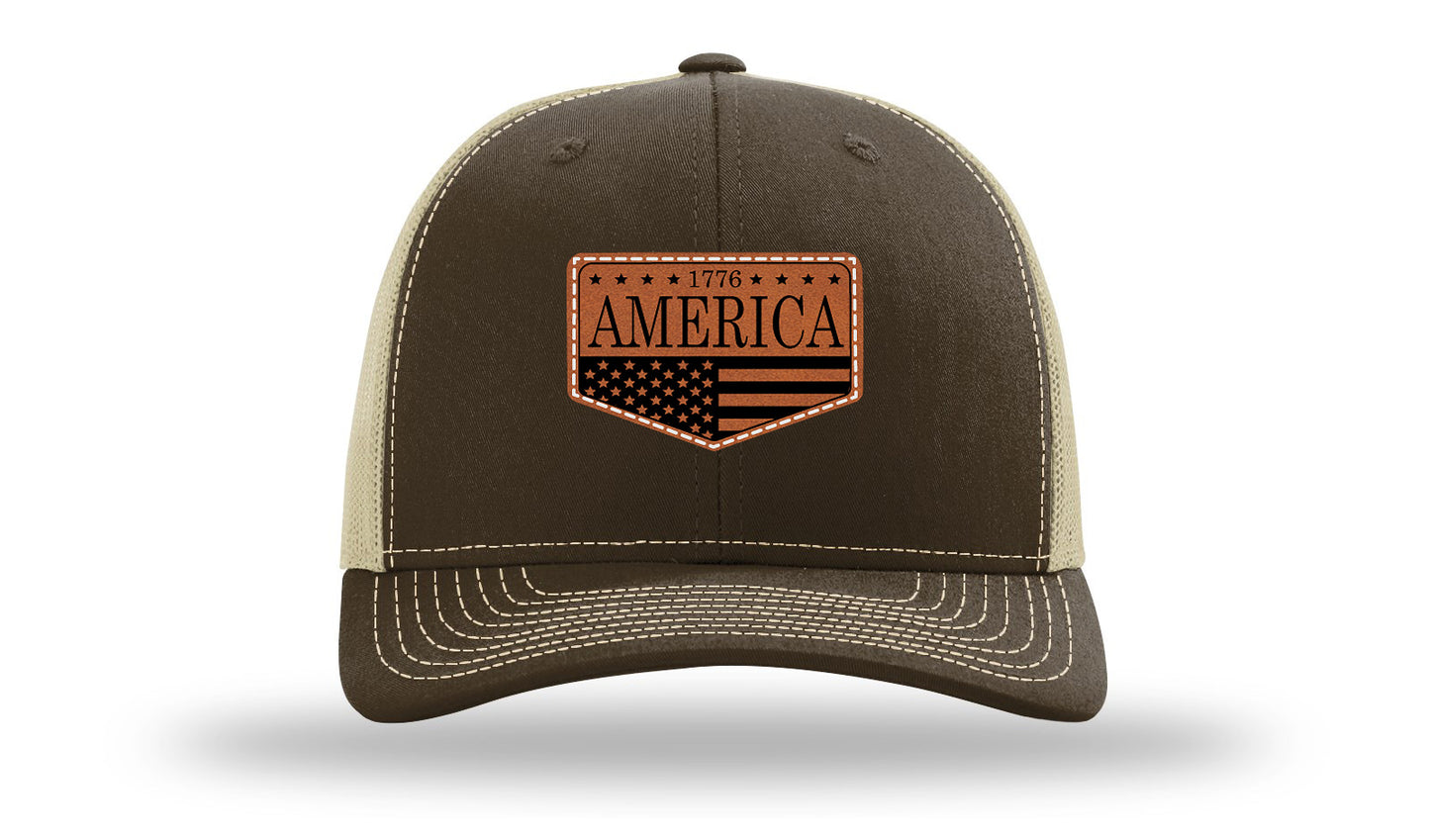 1776  America Leather Patch Richardson 112 Hat-Brown / Khaki