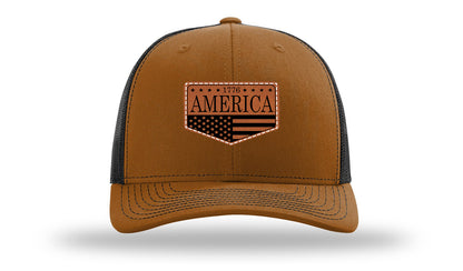 1776  America Leather Patch Richardson 112 Hat-Caramel / Black