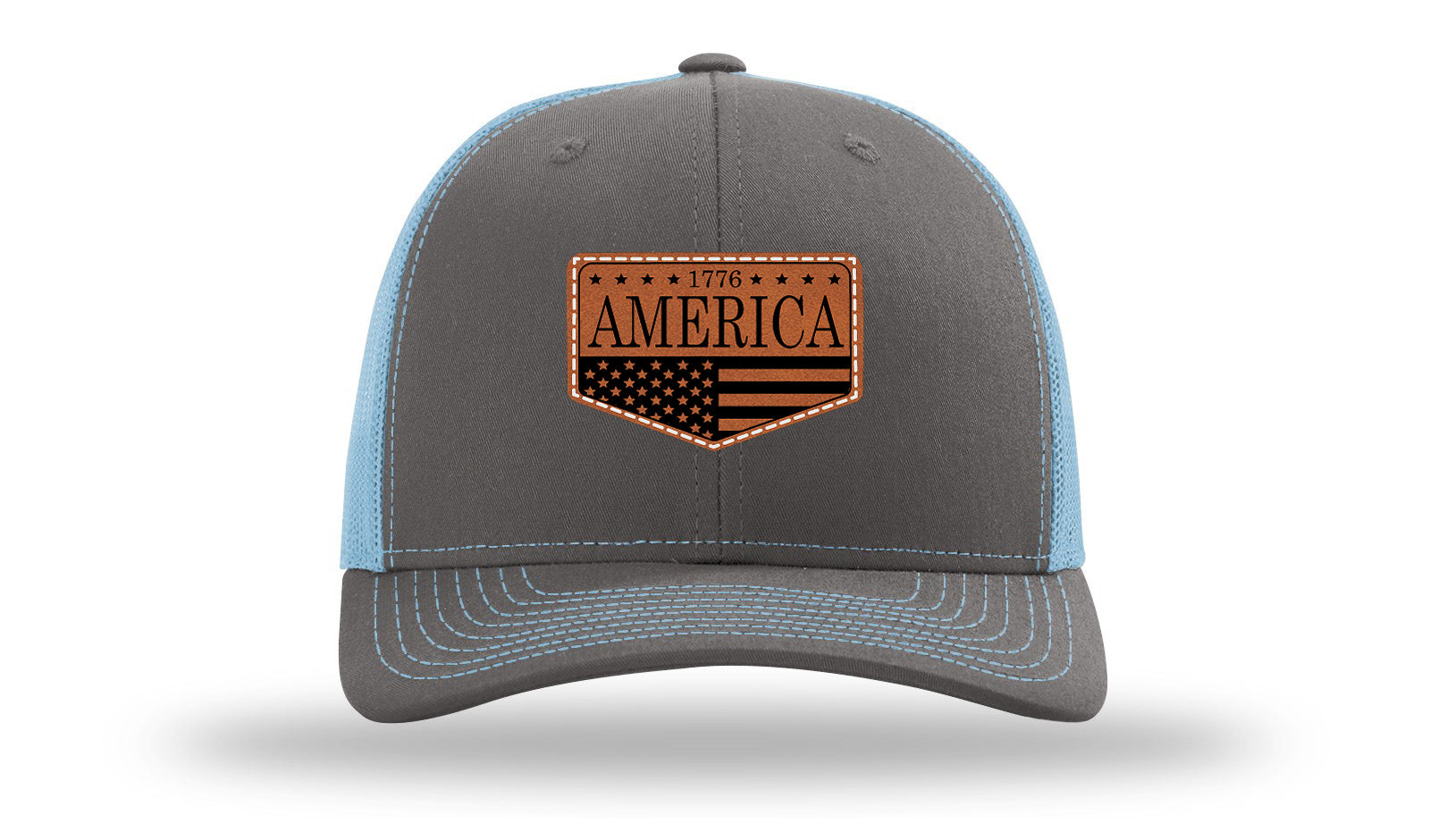 1776  America Leather Patch Richardson 112 Hat-Charcoal / Columbia Blue