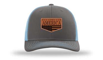 1776  America Leather Patch Richardson 112 Hat-Charcoal / Columbia Blue