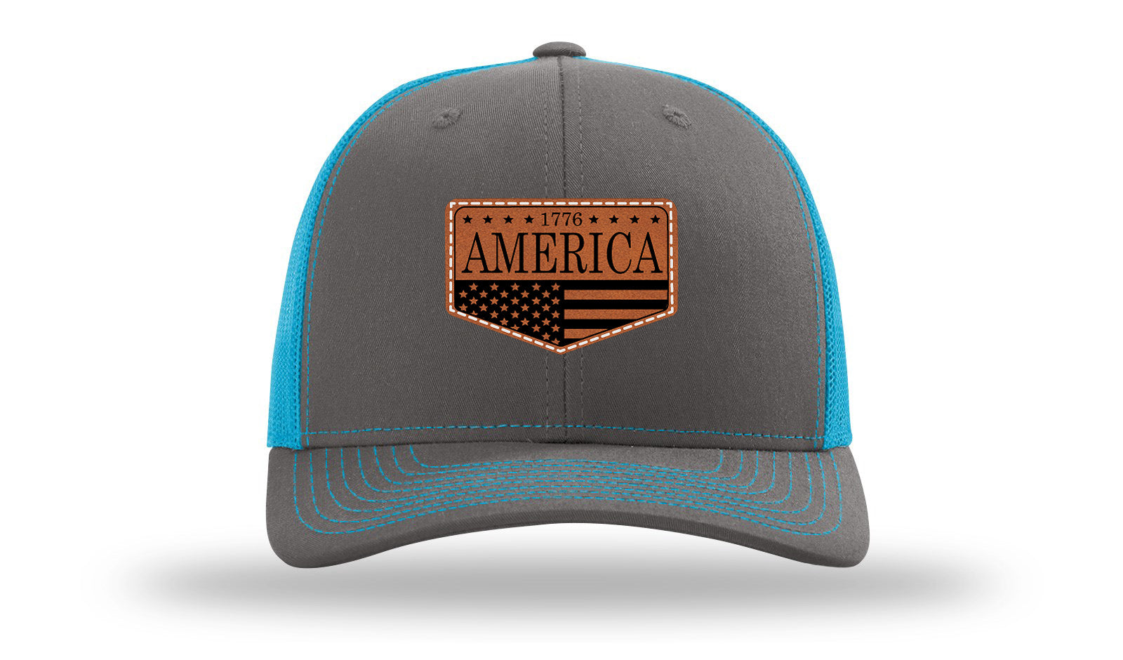 1776  America Leather Patch Richardson 112 Hat-Charcoal / Neon Blue