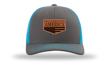 1776  America Leather Patch Richardson 112 Hat-Charcoal / Neon Blue