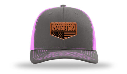 1776  America Leather Patch Richardson 112 Hat-Charcoal / Neon Pink