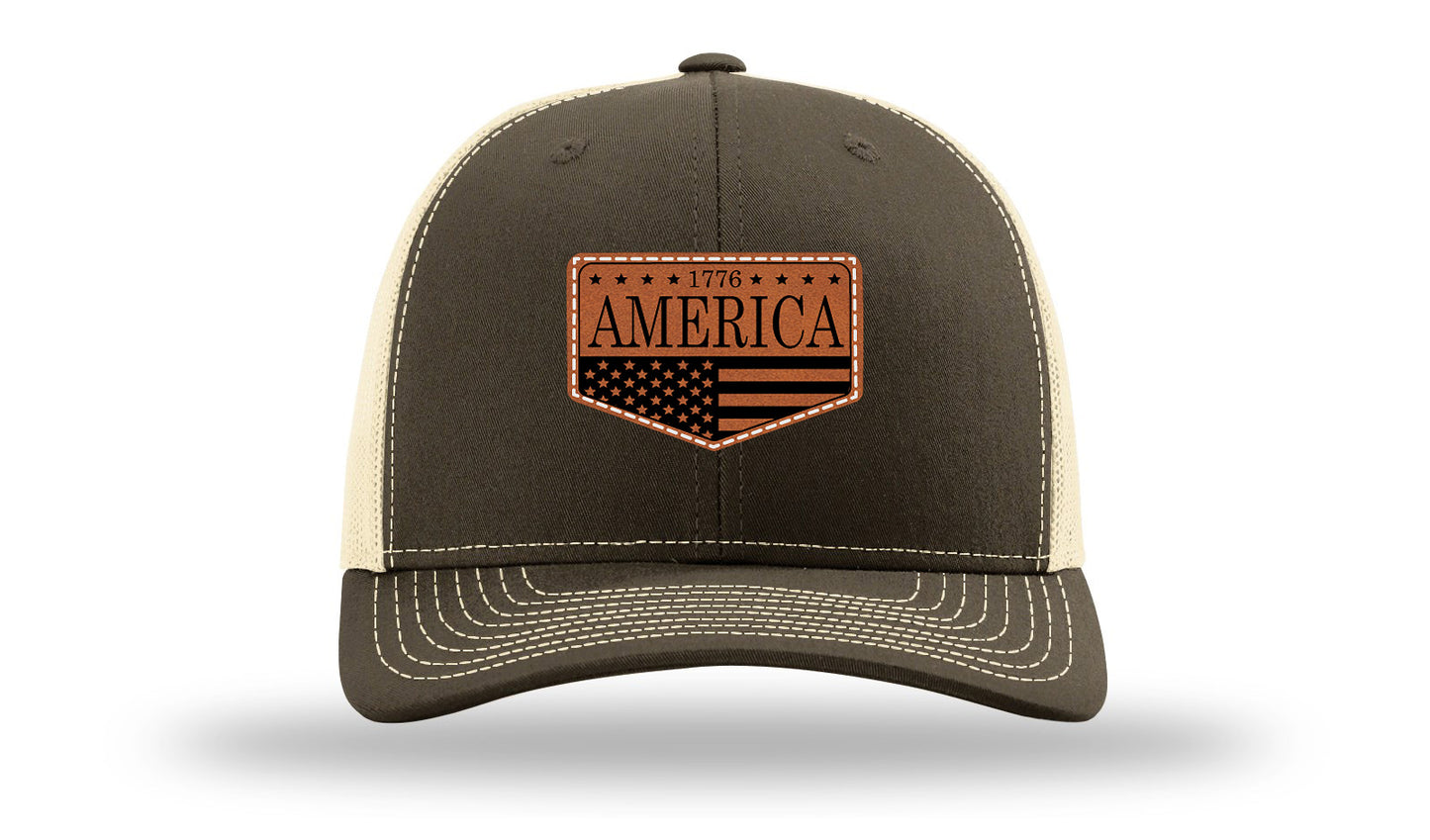 1776  America Leather Patch Richardson 112 Hat-Chocolate Chip/  Birch