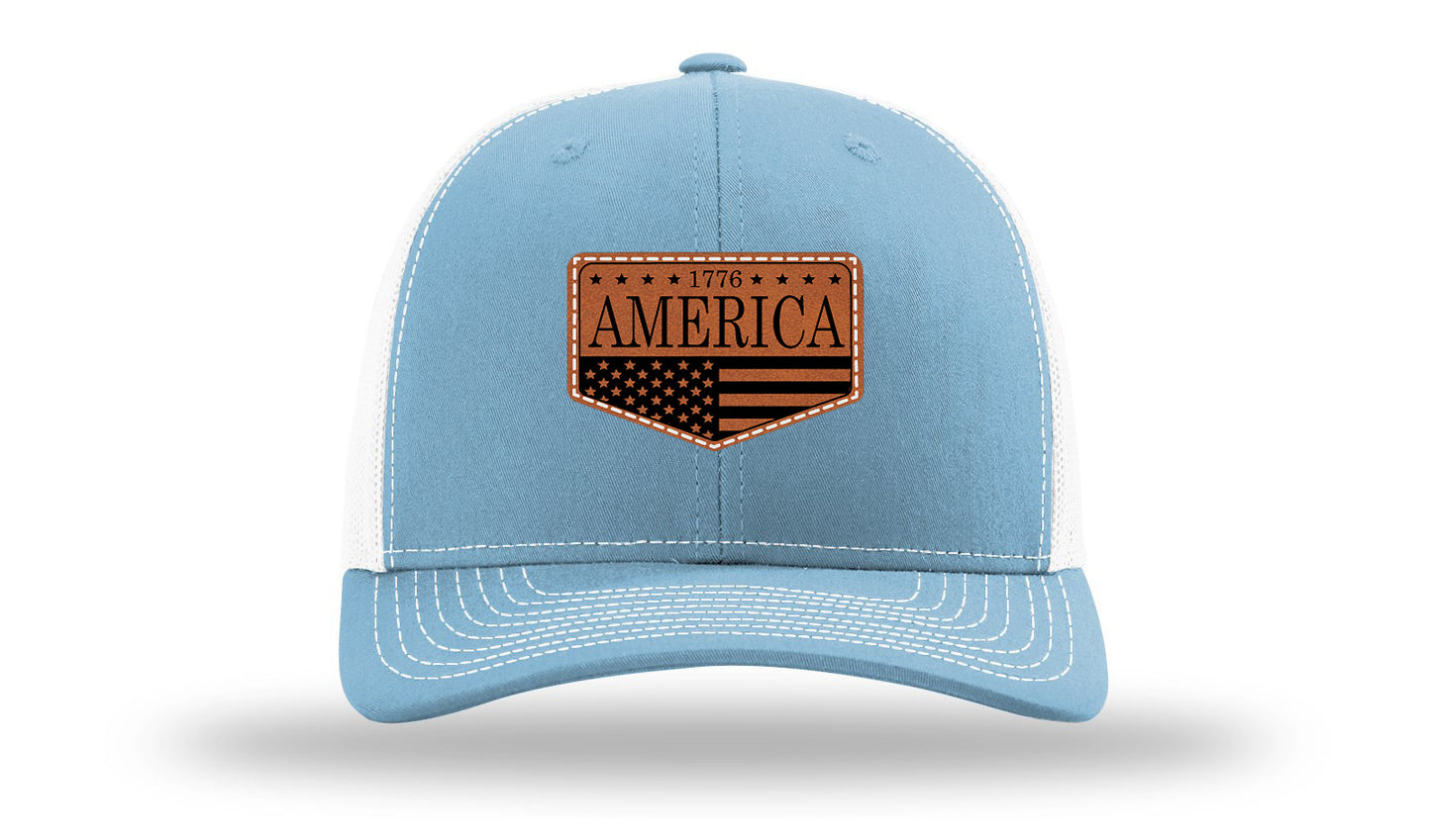 1776  America Leather Patch Richardson 112 Hat-Columbia Blue / White