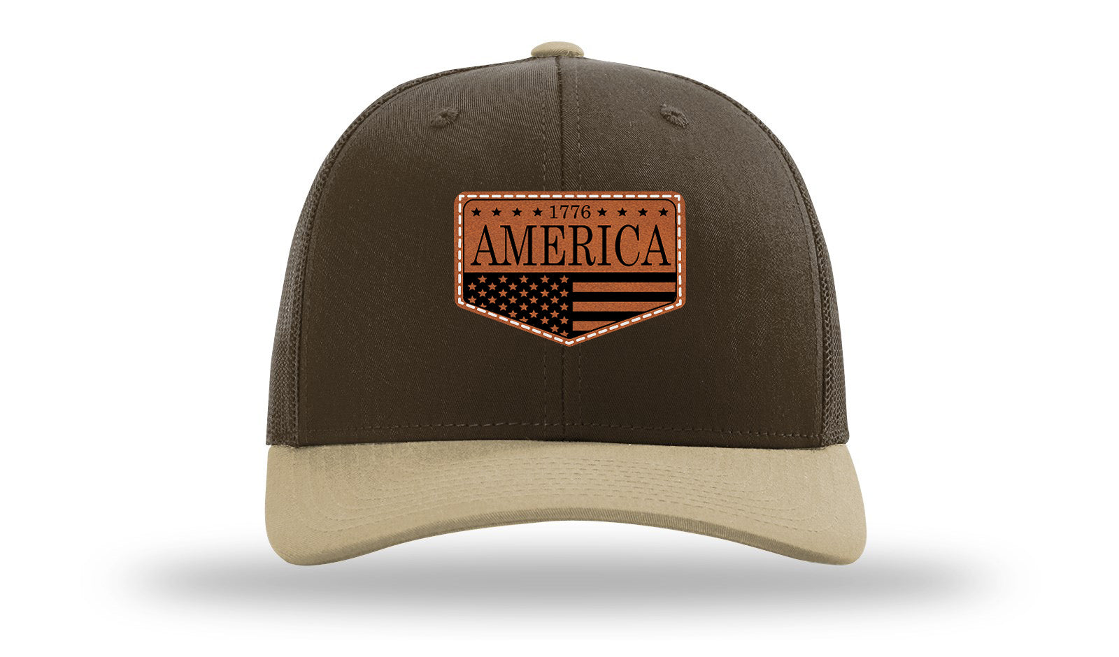 1776  America Leather Patch Richardson 112 Hat-Brown / Khaki - CMB