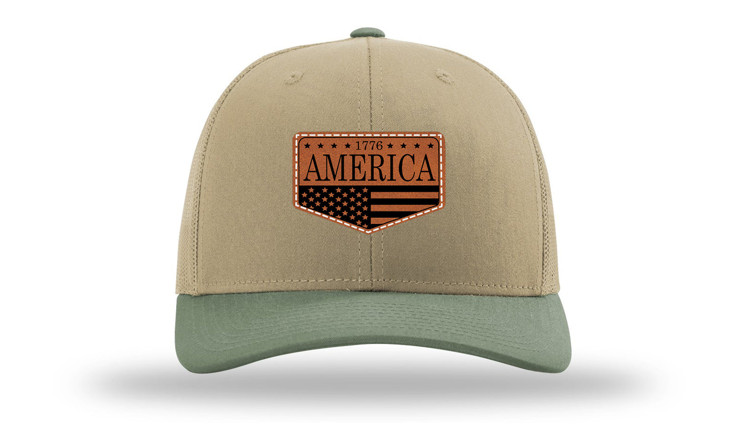 1776  America Leather Patch Richardson 112 Hat-Khaki / Loden - CMB